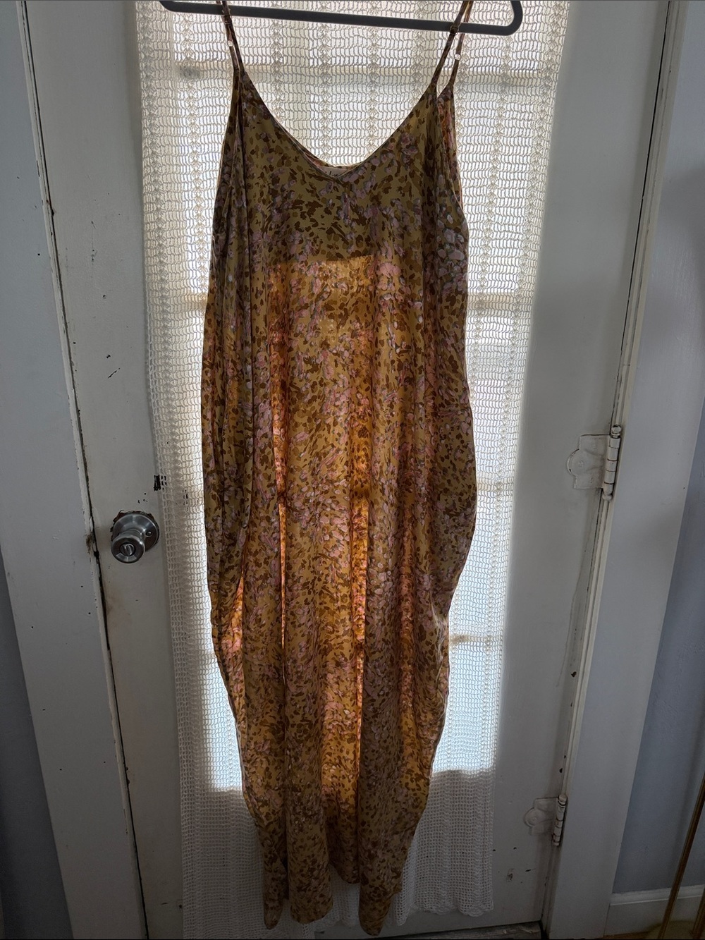 Women's Floral Slip Dress - Mustard Pink - Size Large